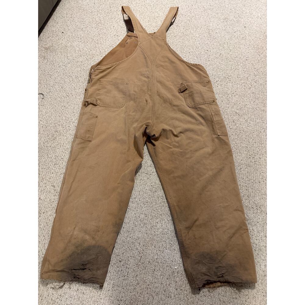 Rugged Carhartt Brown Distressed Double Knee Bib Overalls - Picture 5 of 8